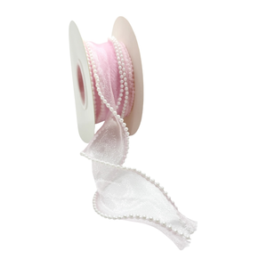Rola organza roz deschis cu margine perlute 4cm/4.5m